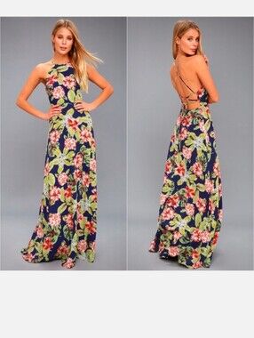 Lulus “Hawaii-Bound” Floral Backless Maxi Dress